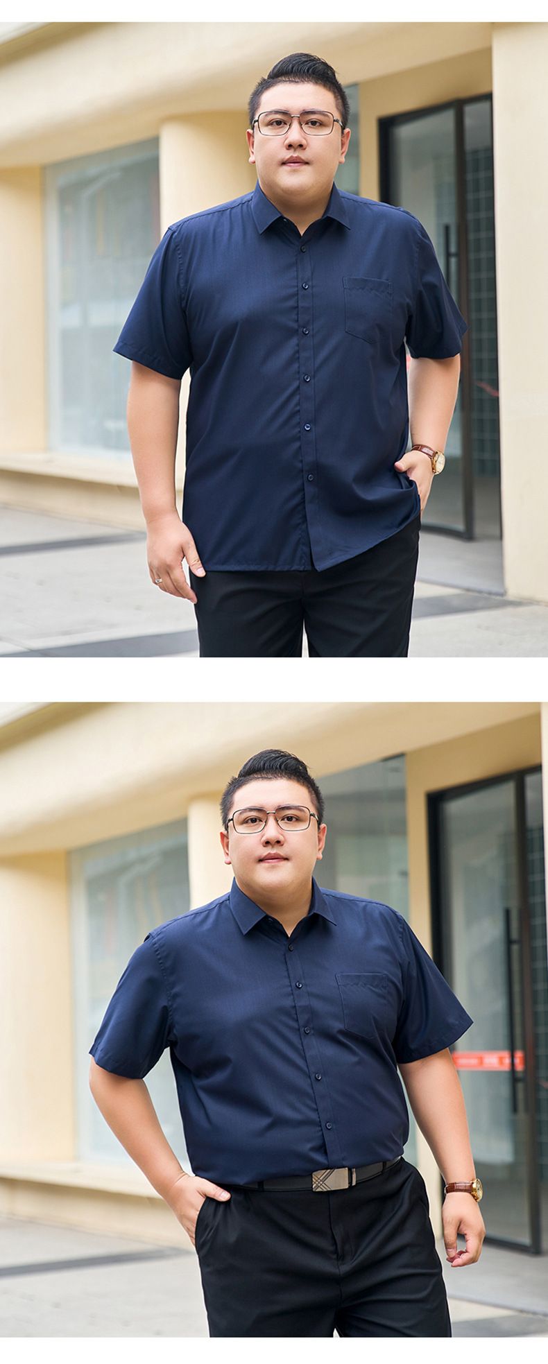 Abbigliamento maschile Camicia estiva a maniche corte da uomo Fat Brother Workwear Camicia professionale a mezza manica Camicia bianca a maniche corte_voghion.com
