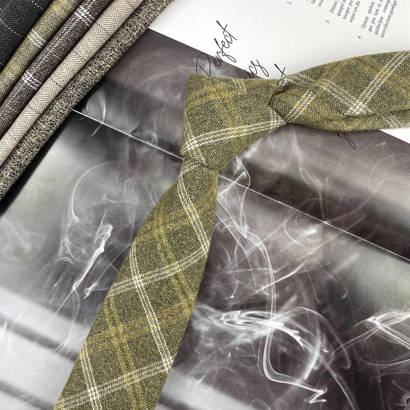 Autumn Winter Wool Hand Tie Men Korean Version 6CM Retro British Plaid Striped Gray Coffee Color Casual Versatile_voghion.com