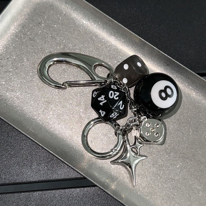 Men And Women's Jewelry Ironworks Original Dice Black 8 Beaded Bag Charm Handmade Trendy Design Keychain Accessory For Outfit Styling_voghion.com