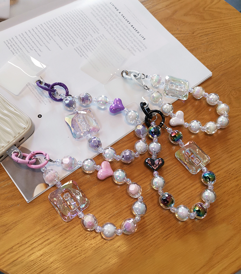 Large Square Crystal Bead Wrist Strap Mobile Phone Strap with Multi Sided Diamond Bead Pendant Phone Anti Drop Clip_voghion.com