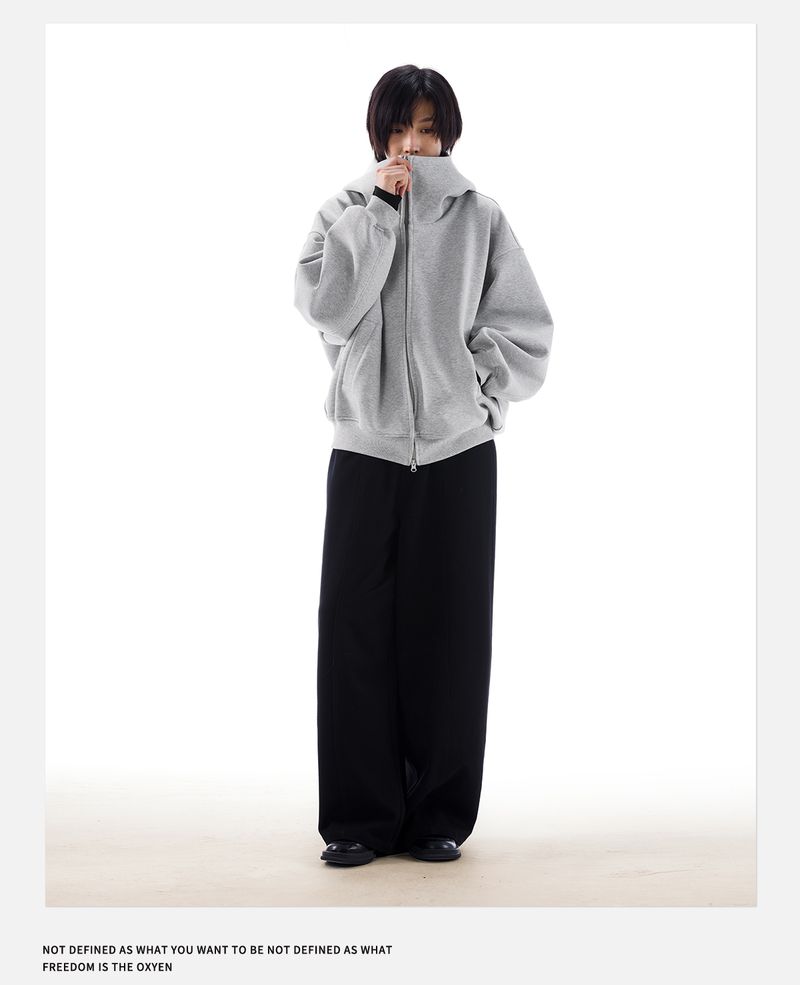 Loose Culture Oversized Air Layer Gray Hoodie Autumn Winter Unisex Style Jacket For Women_voghion.com