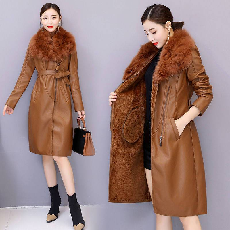 Dámský velký kožešinový límec zimní kožich dámský plus fleece zahuštěný středně dlouhý_voghion.com