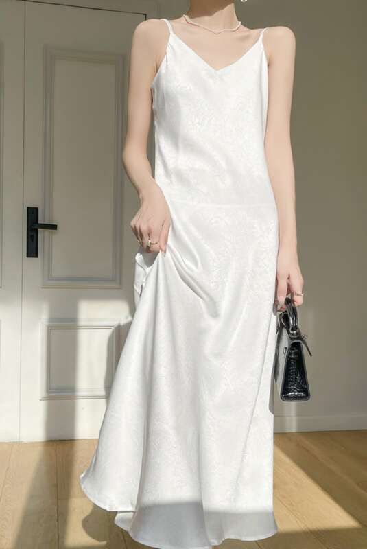 French Dress 25 Years Mulberry Silk Summer Women's High-End Temperament Suspender Base Acetate Satin Long Skirt_voghion.com