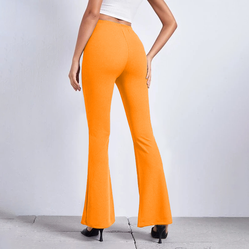 Pantaloni sportivi casual micro elasticizzati da yoga a vita alta elasticizzati in tinta unita da donna_voghion.com