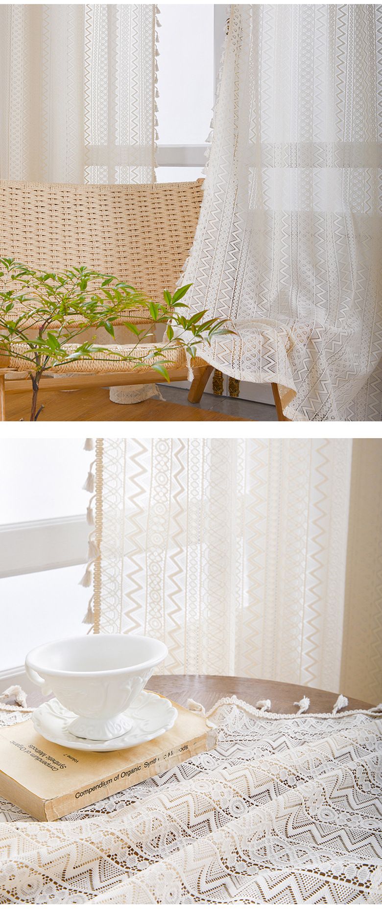 Modern Sheer Curtains For Living Room & Bedroom - Light Filtering Polyester, Eyelet Design, 140x160/200/260cm (Green, Beige)_voghion.com