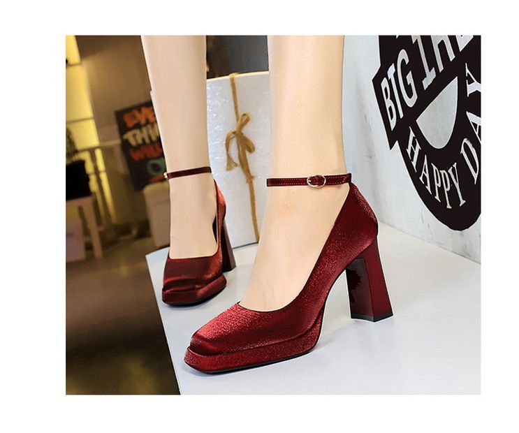 9982-K105 Style Banquet Wedding Coarse Super High Heels Waterproof Platform Silk Strap Single Shoes_voghion.com