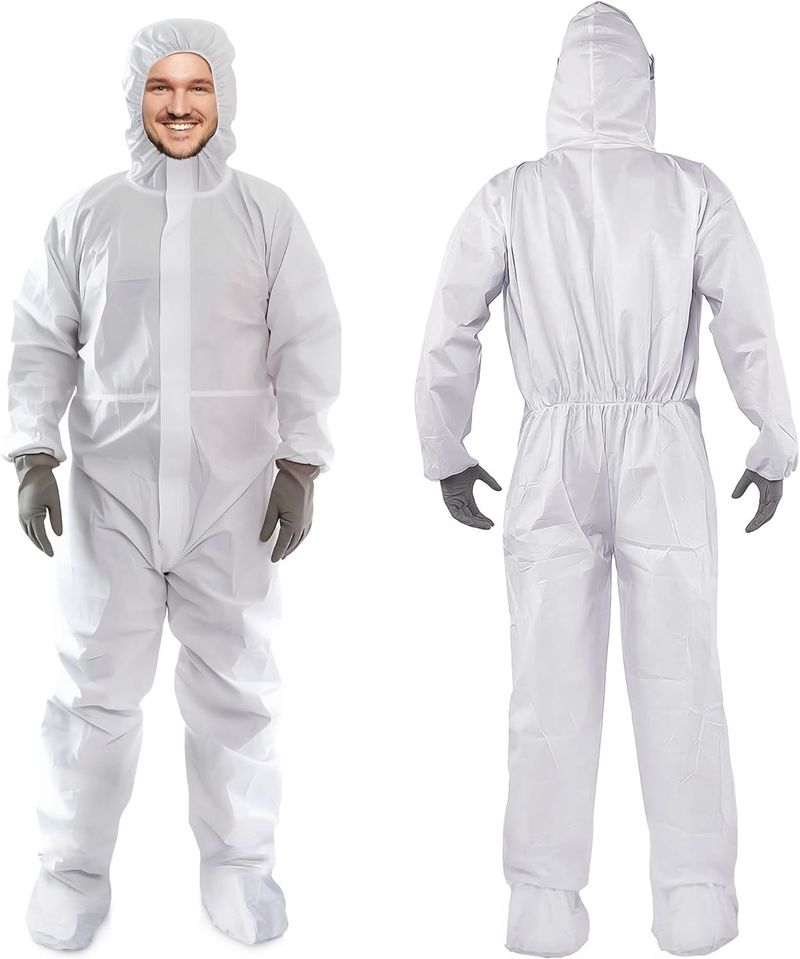 Hazmat Suits Disposable Small. Pack of 5 Disposable Coveralls. 60 gsm Microporous Protective Suits with Attached Hood; Boots; Zipper Front; Elastic Wr_voghion.com