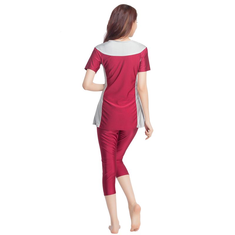 Muslim Swimwear Women's Swimsuit Muslim Conservative Swimsuit Loose Contrasting Color Two-piece Set Seaside Travel Hot Spring Suit_voghion.com