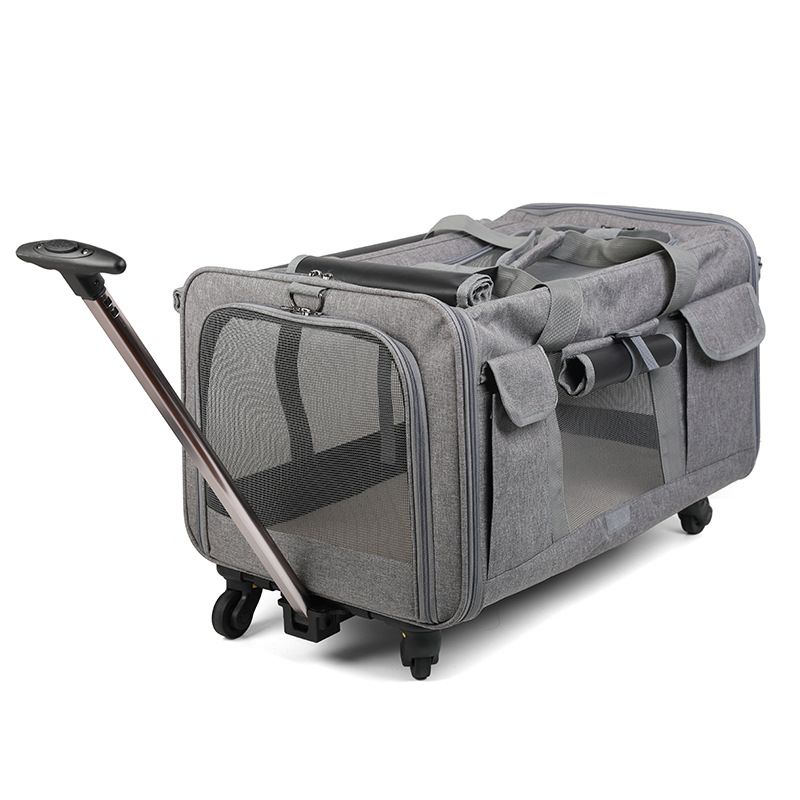 New Cat Carrier Portable Trolley Box Detachable Universal Wheels Breathable Foldable Large Capacity Pet Bag_voghion.com