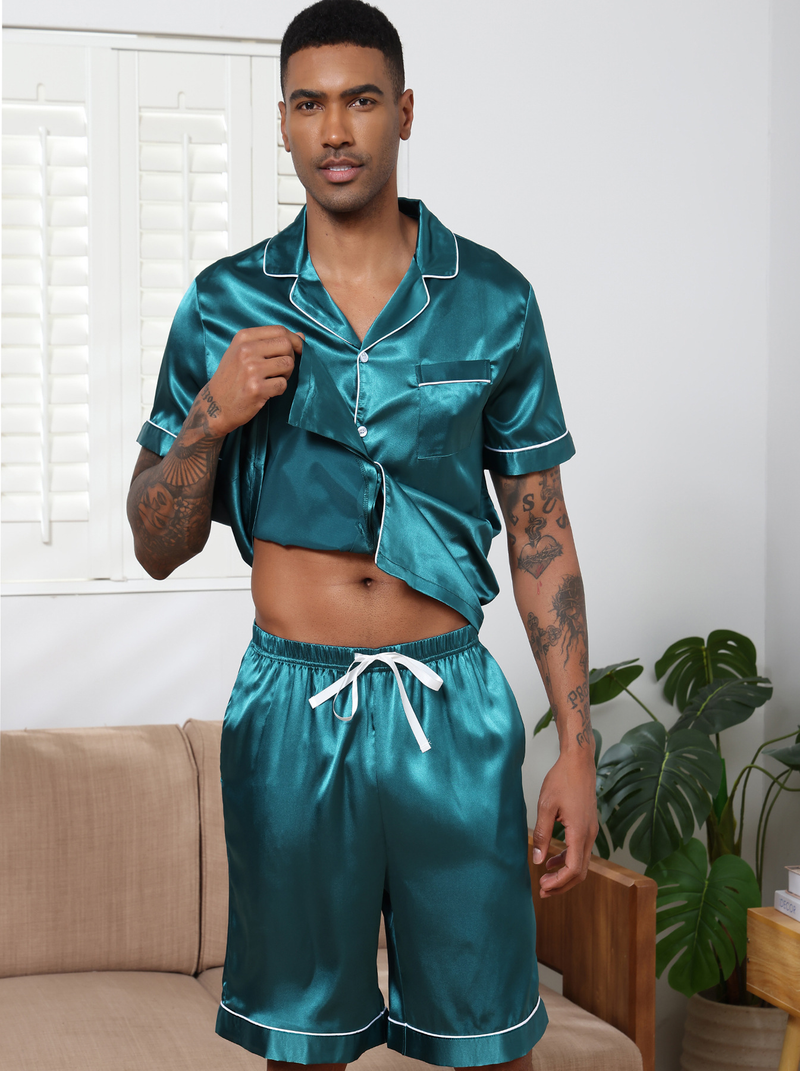 Pantalones finos de manga corta para hombre, ropa de hogar, color primavera, seda Ding, dos conjuntos_voghion.com