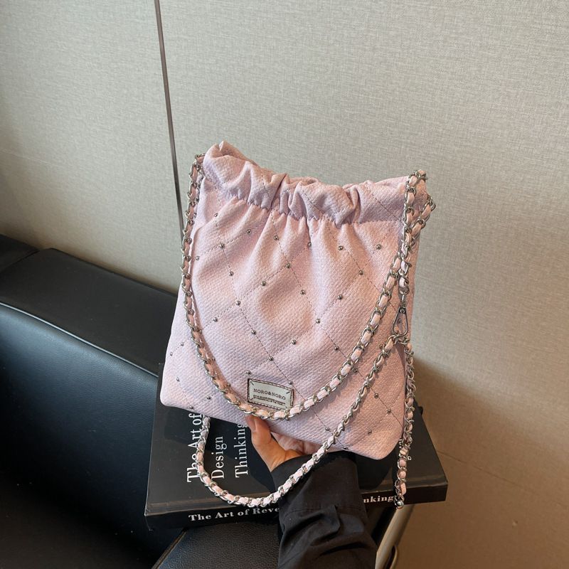 Nuova borsa a secchiello plissettata da donna, autunno inverno 2025, con tracolla a catena in tela, di alta qualità_voghion.com