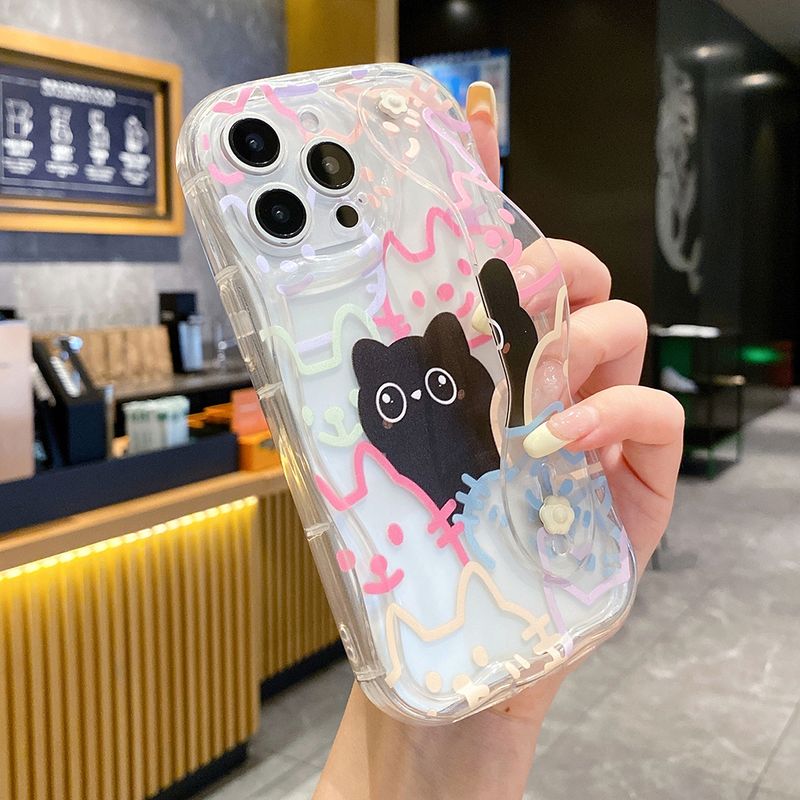 Custodia porta telefono a forma di gatto per iPhone 16, 15, 14, 13, 12, 11 Pro X, Xs Max, XR, 16E, 7, 8 Plus, custodia trasparente in morbido TPU con cinturino da polso._voghion.com