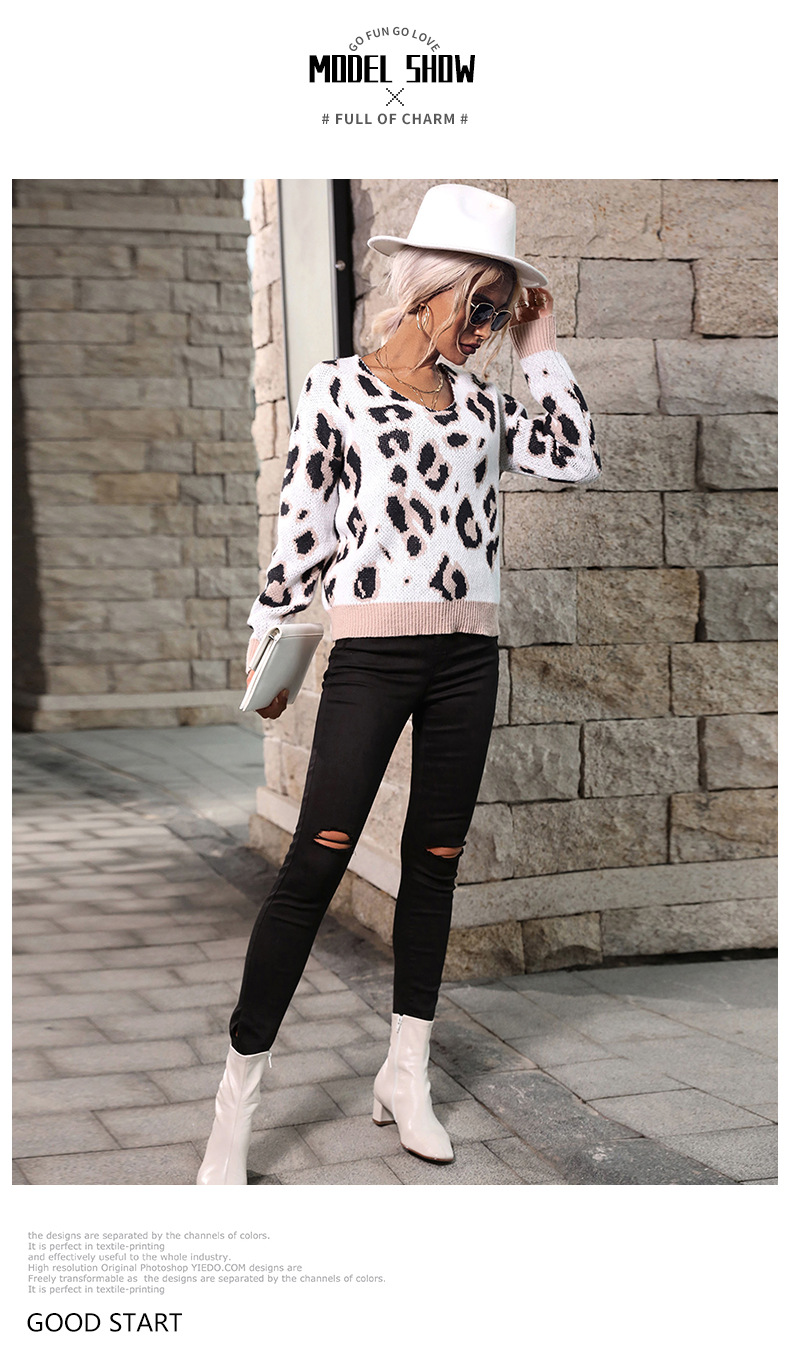 Abbigliamento donna stazione indipendente autunno e inverno maglione con scollo a V con stampa leopardata a maniche lunghe da donna di nuova moda_voghion.com