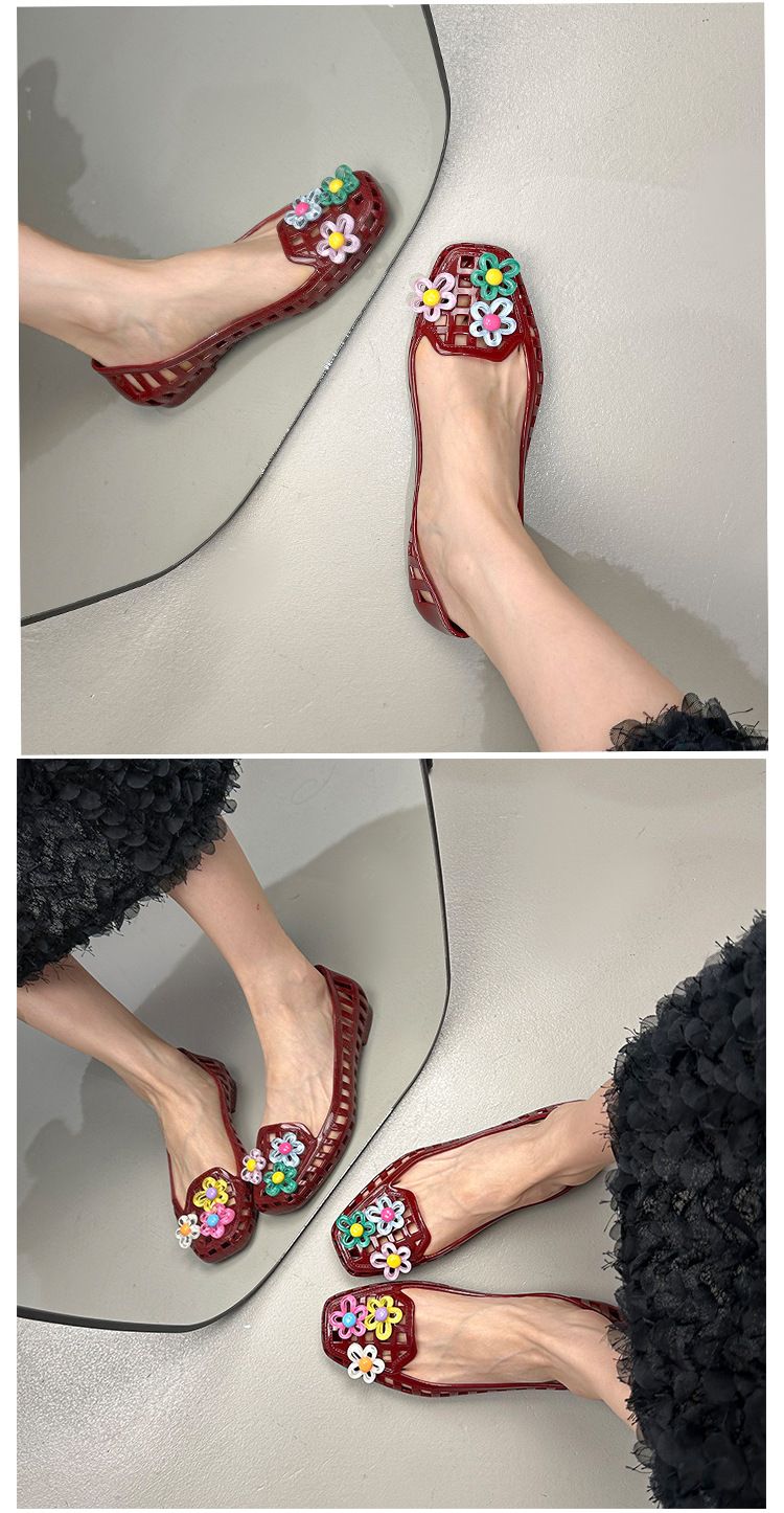 Jelly Shoes Kadın Sığ Tek Ayakkabı Kristal Ayakkabı Kare Başlı Havalı Terlikler Tembel Tek Pedal Yetişkin_voghion.com