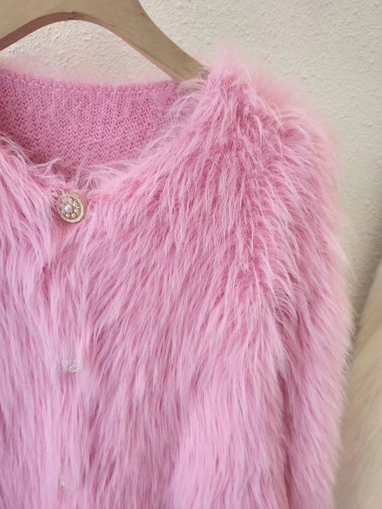 Damenbekleidung Fleece-Strickjacke Pullover Jacke Frauen Herbst und Winter verdickt neue kurze weiche wachsartige_voghion.com