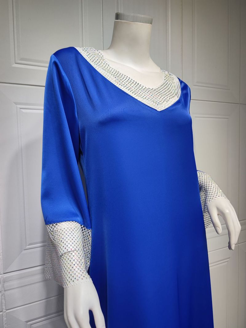 Abito lungo da donna in maglia di diamanti con paillettes in raso per donne musulmane_voghion.com