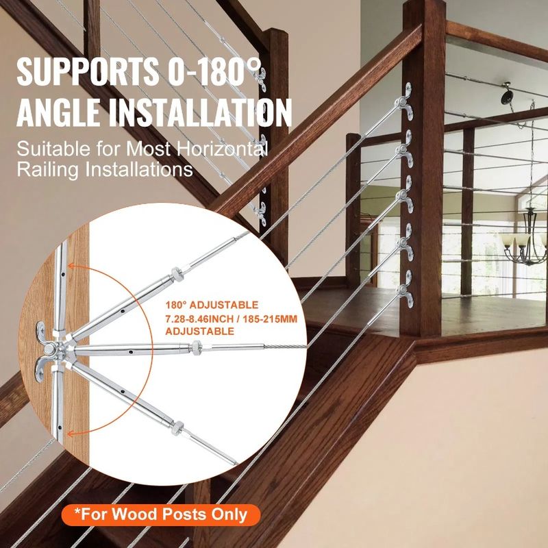 For Adjustable Railing Steel Angle An Grade For T316 Marine Rope 8Wire Stainless Hardware 0180Degree 1 1 Kit Cable 8 Wood Post_voghion.com
