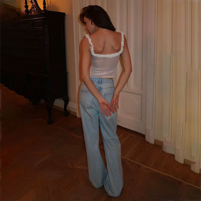 Pure Desire Wind Sexy Lace Mesh Strap Women's High End Spring New Perspective Slimming Top_voghion.com