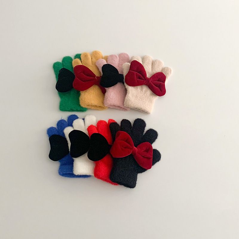 Guanti per bambini invernali carini fiocco Instagram per neonate caldi antivento guanti a cinque dita_voghion.com