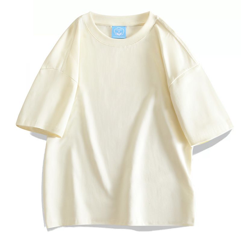 Camiseta curta de algodão 2025d estilo americano solta, cor sólida, unissex, básica, grande, ombro caído, meia manga - 10T1000_voghion.com