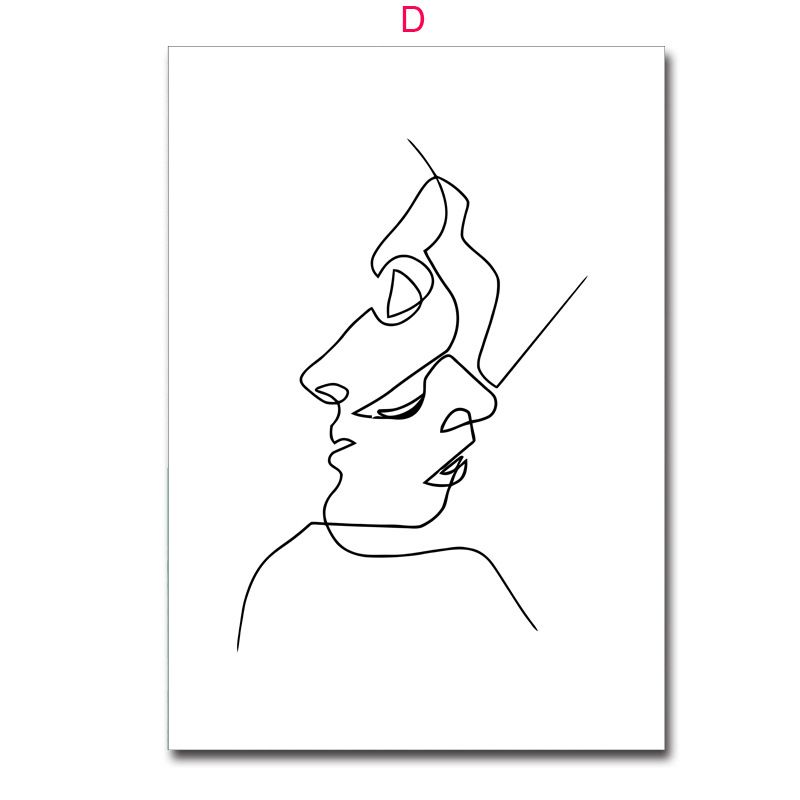 Black And White Decorative Simple Line Drawing Figure Canvas Home Living Room Sofa Background Abstract Hanging Painting_voghion.com