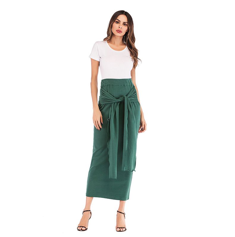 Women's lace-up solid color wrap hip skirt_voghion.com