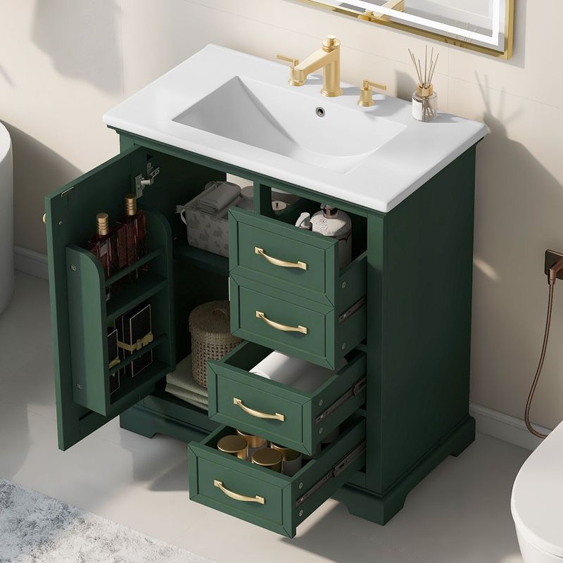 30" Bathroom Vanity With Sink, One Package, Bathroom Cabinet With Drawers, Solid Frame And MDF Board_voghion.com