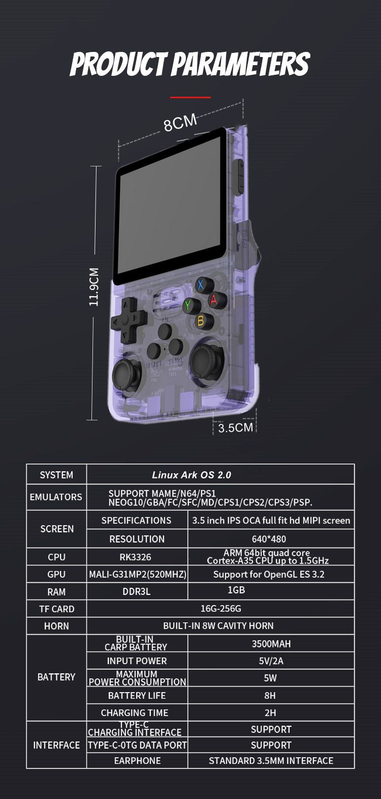 Console portatile R36 PRO R36S con schermo IPS da 3,5 pollici e joystick 3D. Emulatore Classic 20 per videogiochi portatili._voghion.com