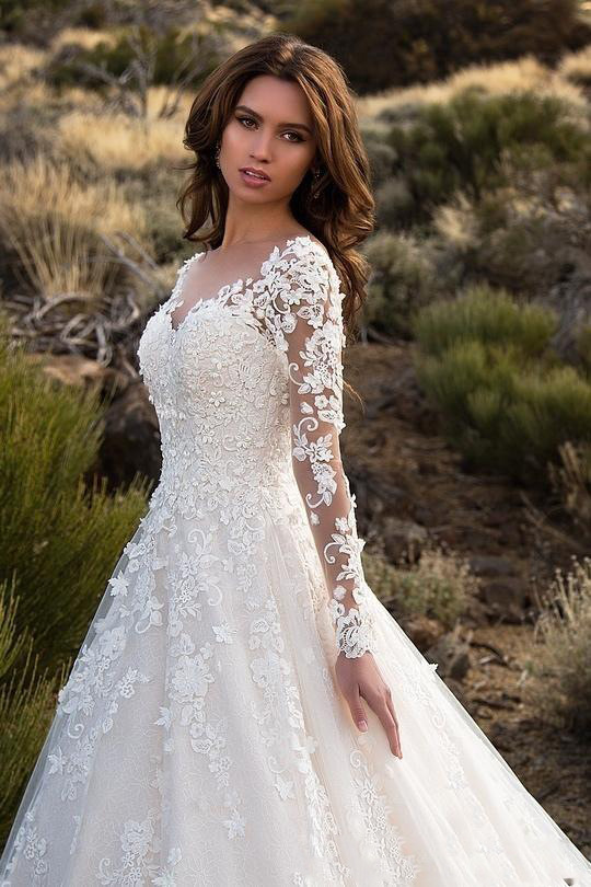 Damenbekleidung Langärmliges One-Shoulder-Brautkleid_voghion.com