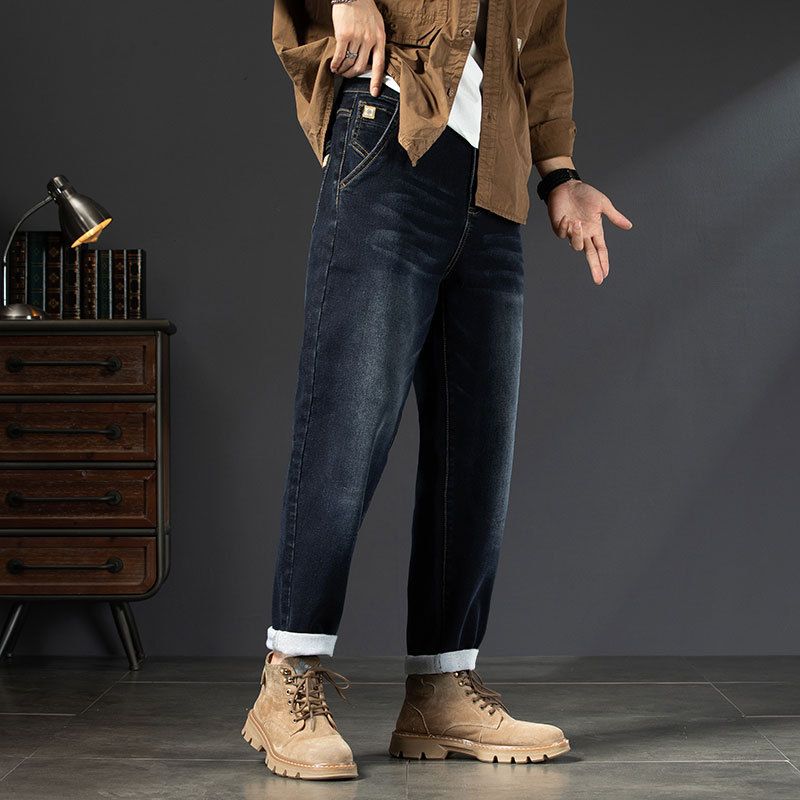 Herfst en winter nieuwe handdoek bodem verdikte jeans heren trendy merk Simple en Fattened plus size jeans heren thermische broeken_voghion.com