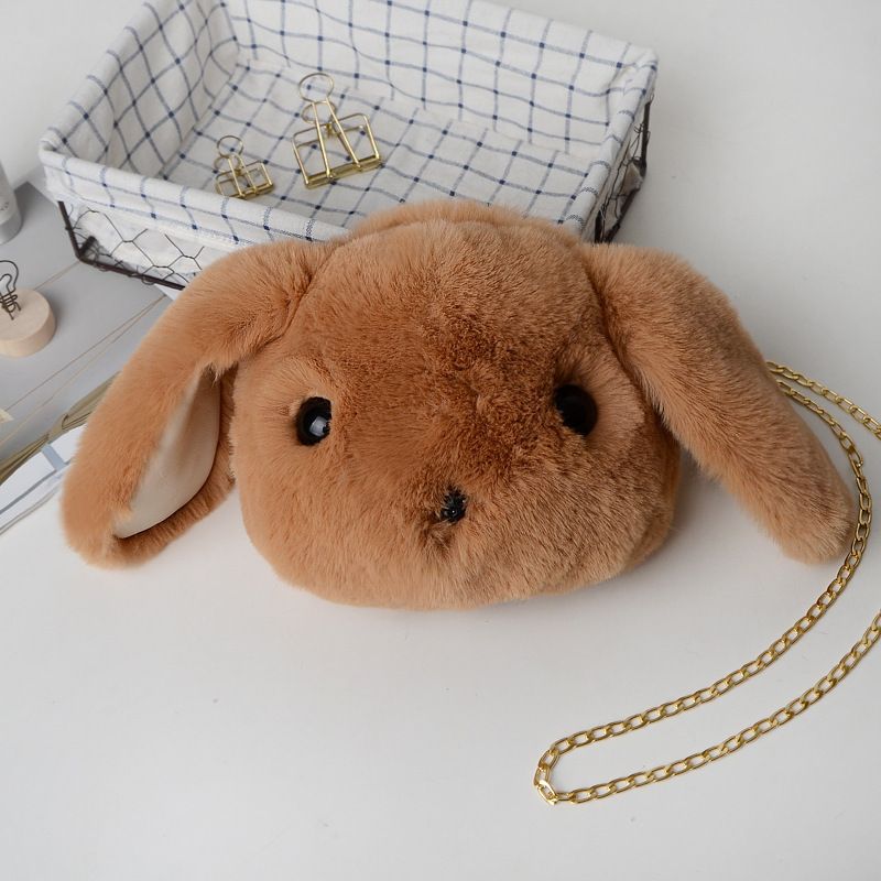 Fashion Korean Style Plush Rabbit Bag Crossbody Bag Women's Chain Animal Small Backpack Big Head Rabbit Ears Bag Cute_voghion.com