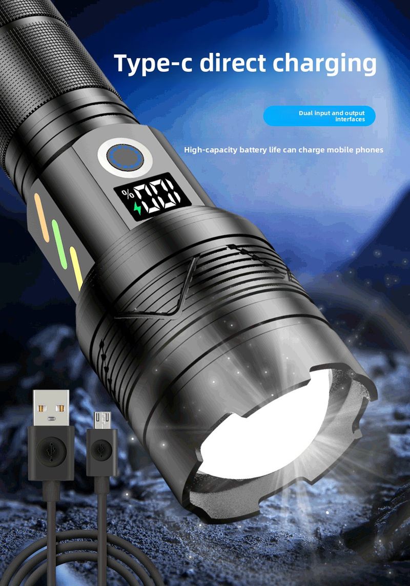 Multifunctional Tactical High Brightness Cannon Outdoor Zoom Digital Display Rechargeable 20W White Laser Flashlight_voghion.com