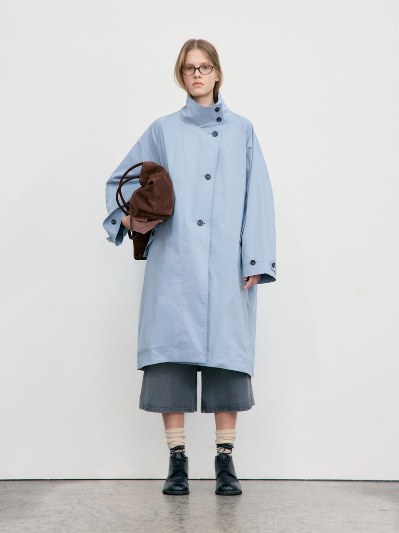 Women's Clothing In Stock~Korean LOW CLAS*IC Spring New Single-Breasted Stand Collar Loose Long Solid Color Trench Coat_voghion.com