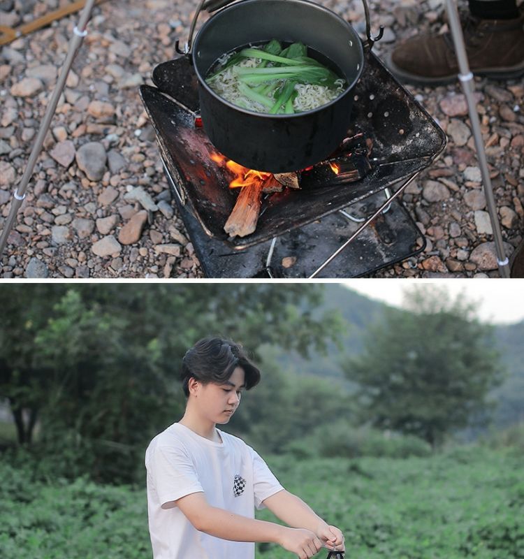 Tripé para fogueira ao ar livre, panela de acampamento portátil, utensílio de cozinha, suporte triangular pendurado_voghion.com