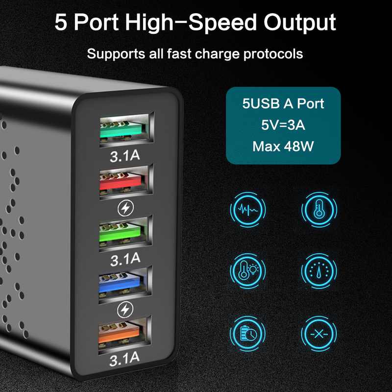 68W 5-portni USB polnilec adapter za mobilni telefon hitro polnjenje iPhone 14 13 Samsung Xiaomi pametni telefon tablica fa smart_voghion.com