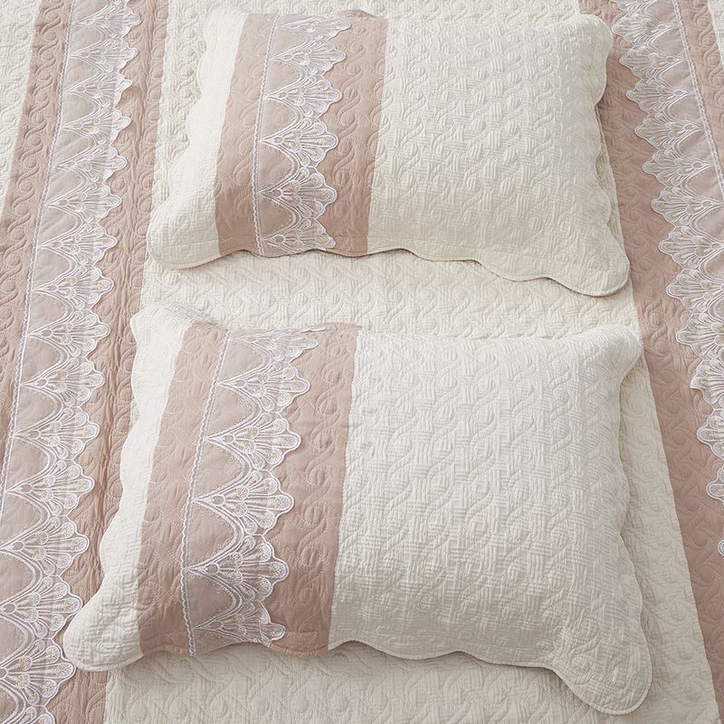 Juego de cama acolchado de 3 piezas: funda nórdica con bordado a computadora, ribete de encaje de burbujas y costuras florales de doble cara, cubrecama liso._voghion.com