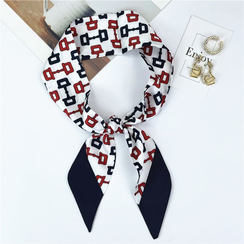 Spring and Autumn Seasons Thin Chain Simulation Silk Satin Long Scarf, Headband, Women's Professional Clothing Binding_voghion.com