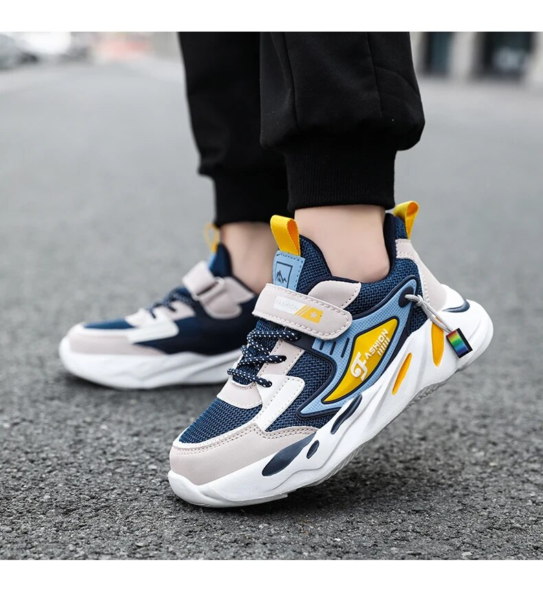Kid Sneakers Sport For Boys Fashion Leather Children Breathable Mesh Comfort Casual Walking Outdoor Running Shoes_voghion.com