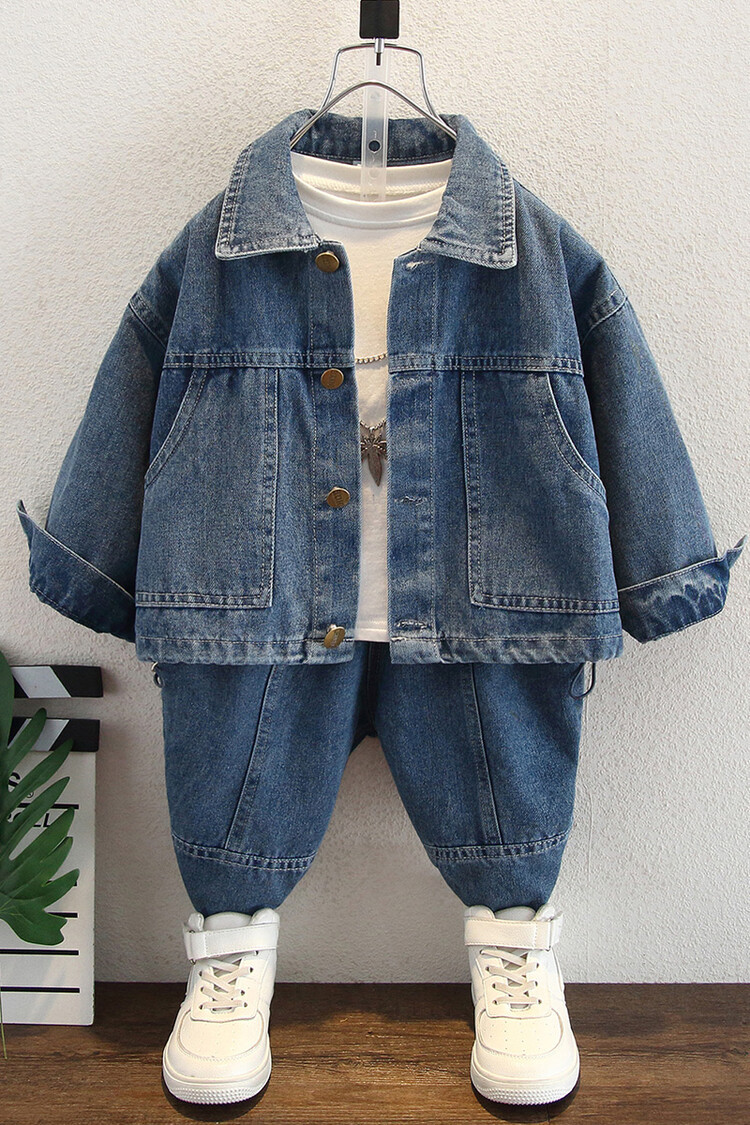 Ensemble en denim pour garçons, pour printemps et automne 2023, nouvel ensemble deux pièces cool et explosif de rue pour enfants, petits et_voghion.com
