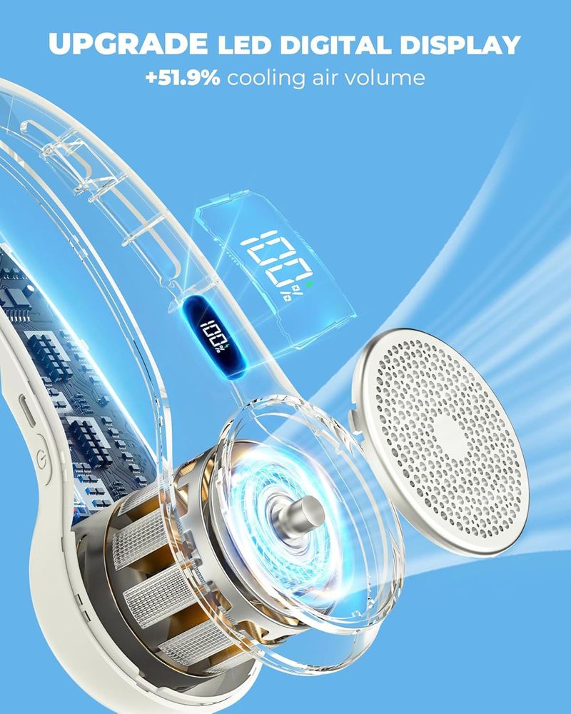 2025 Nový bezlopatkový ventilátor s líným nabíjením přes USB, velkokapacitní přenosný digitální displej, venkovní ventilátor_voghion.com