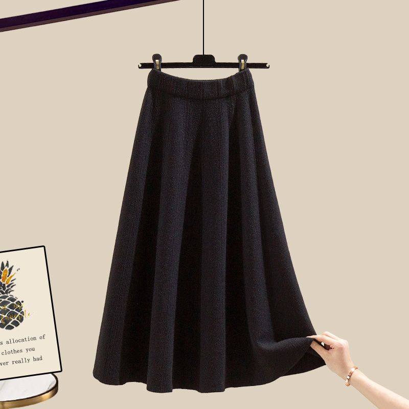 Ropa de mujer, nuevo estilo, suéteres holgados que reducen la edad, cintura alta, falda de largo medio, traje de dos piezas_voghion.com