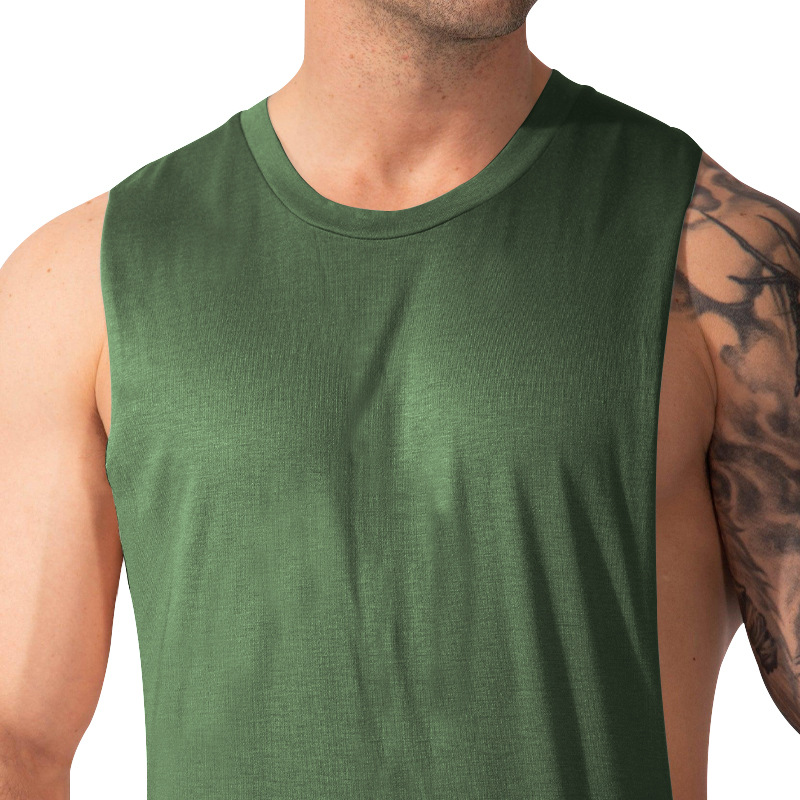 Men's Clothing New Men's Vest Muscular Men's Sports And Leisure Solid Color Men's Sleeveless Vest T Shirt_voghion.com