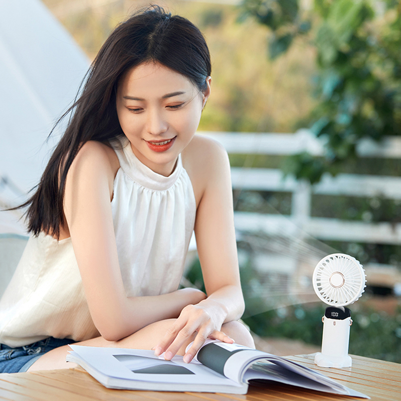 1 db 3000 mAh-s kézi ventilátor nyakpántos LED-es valós idejű kijelzővel, állítható 5 sebességgel, összecsukható, hűtéses, újratölthető, ultra csendes asztali ventilátor nyárra_voghion.com