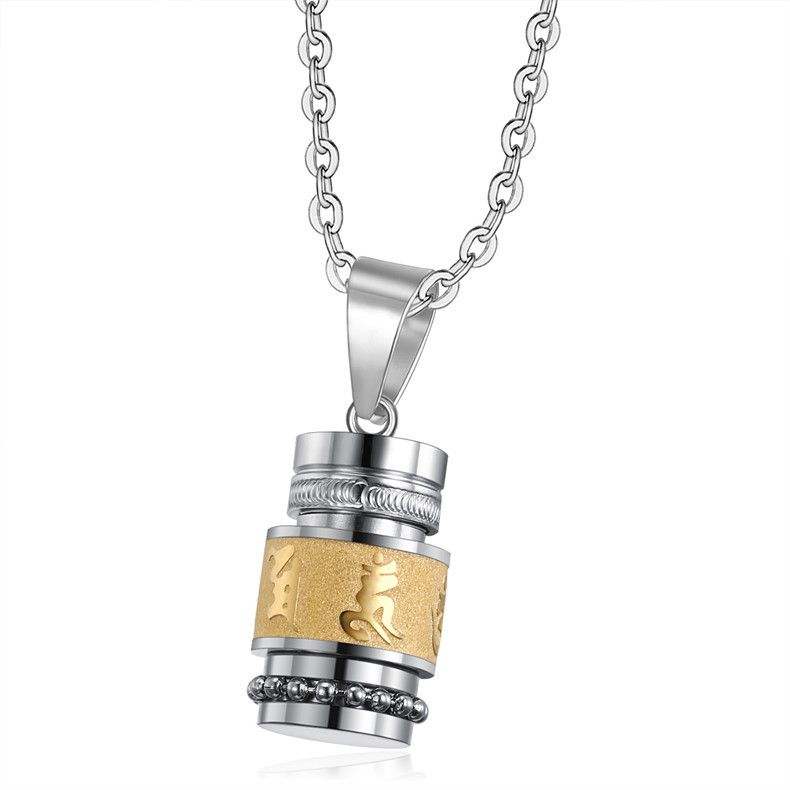 Collier pendentif créatif personnalisé transfrontalier rétro sanskrit avec mantra à six mots, accessoires tendance en acier titane pour hommes et femmes_voghion.com