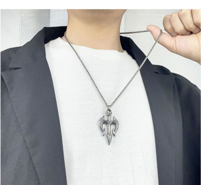 Titāna tērauda kaklarota, personalizēts jūras dieva trijzaris, moderns vīriešu aksesuārs, valdonīgs kulons_voghion.com