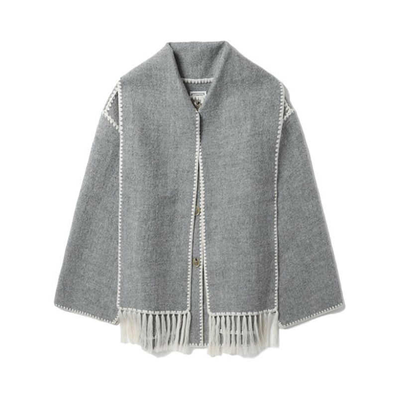 Women's Clothing autumn and winter new fashion women's woolen coat thickened loose jacket with scarf tassels for women_voghion.com