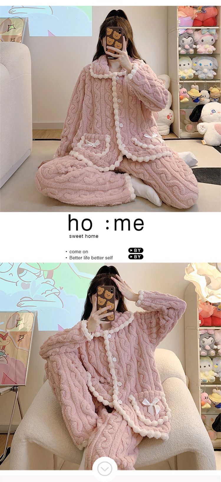 Långhårig pyjamas för kvinnor vintern 2023, söta koftor, ärmar, långbyxor, plusstorlek 230 pund, knubbig MM hem_voghion.com