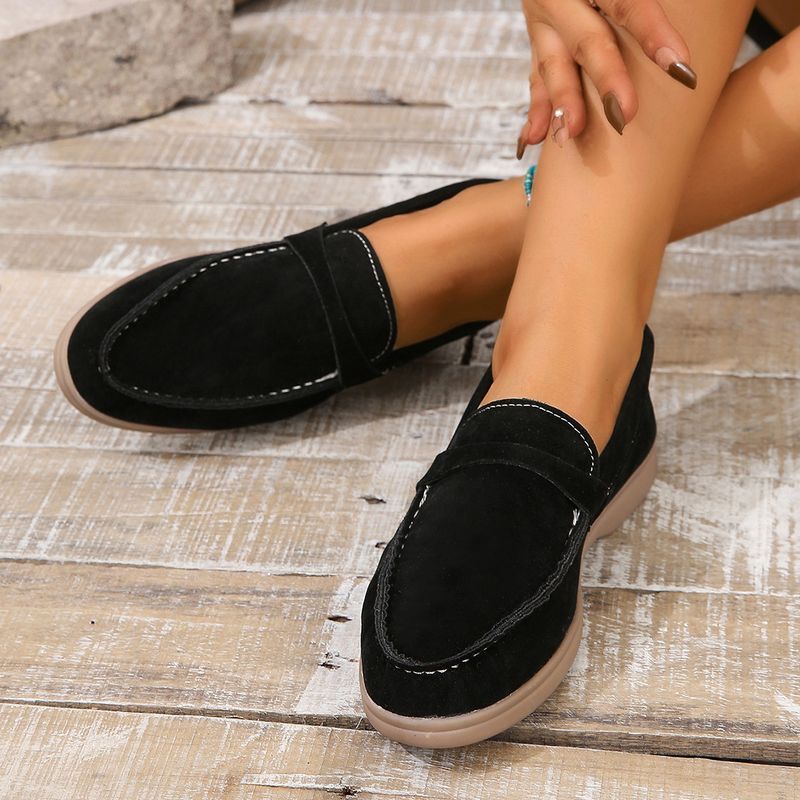 Slip-On-Loafer für Damen, mattierte, flache Retro-Einzelschuhe, große Freizeitschuhe_voghion.com