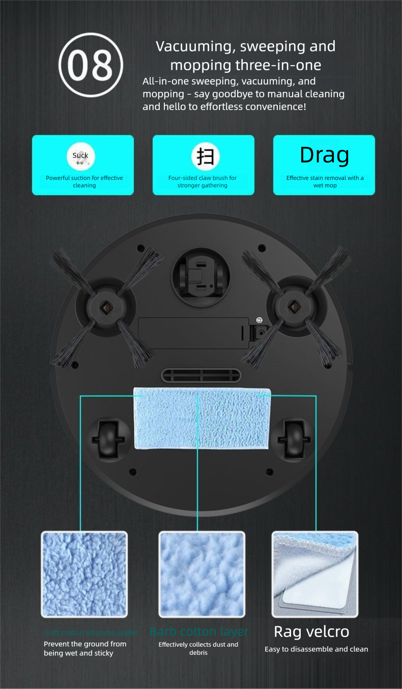 Smart Robot Vacuum Cleaner 3-in-1 Household Mopping Automatic Vacuuming And Washing Integrated Control Sweeping Machine_voghion.com