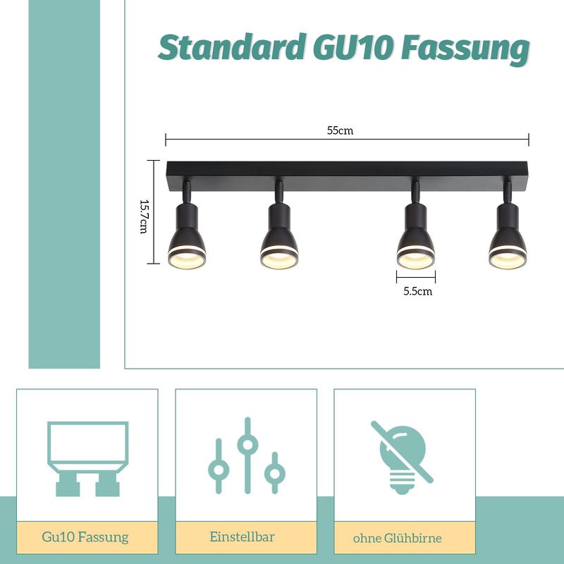 Glitzerlife LED Deckenleuchte 4 Flammig Deckenstrahler - Quadratische Weiß Deckenlampe Spots GU10 Schwenkbar Wandstrahler Innen Metall Ohne Leuchtmittel_voghion.com